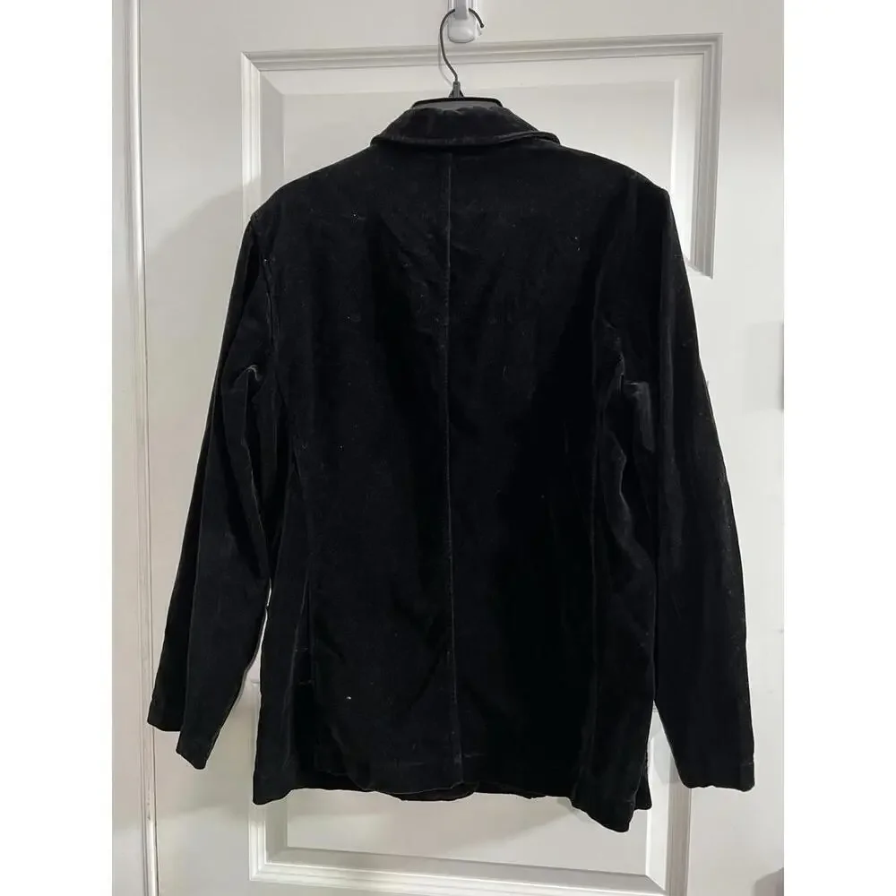 J Crew Velvet 100% Cotton Women 3 Button Loose Blazer Black Size Medium Preppy
